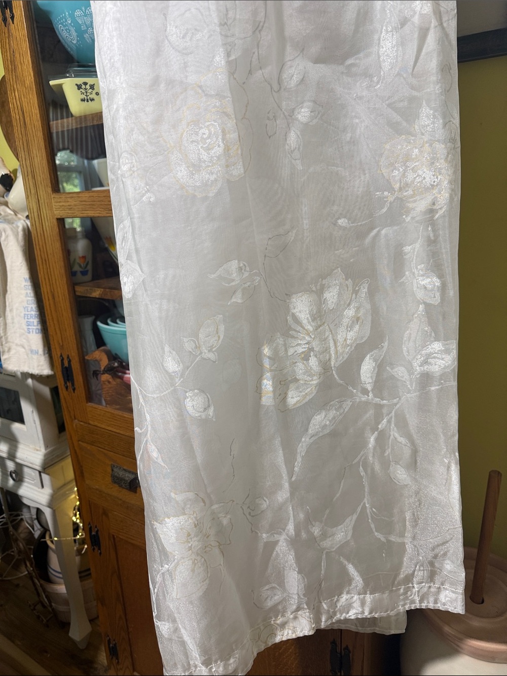 Vintage sheer floral gold outline Cottagecore bathroom shower curtain